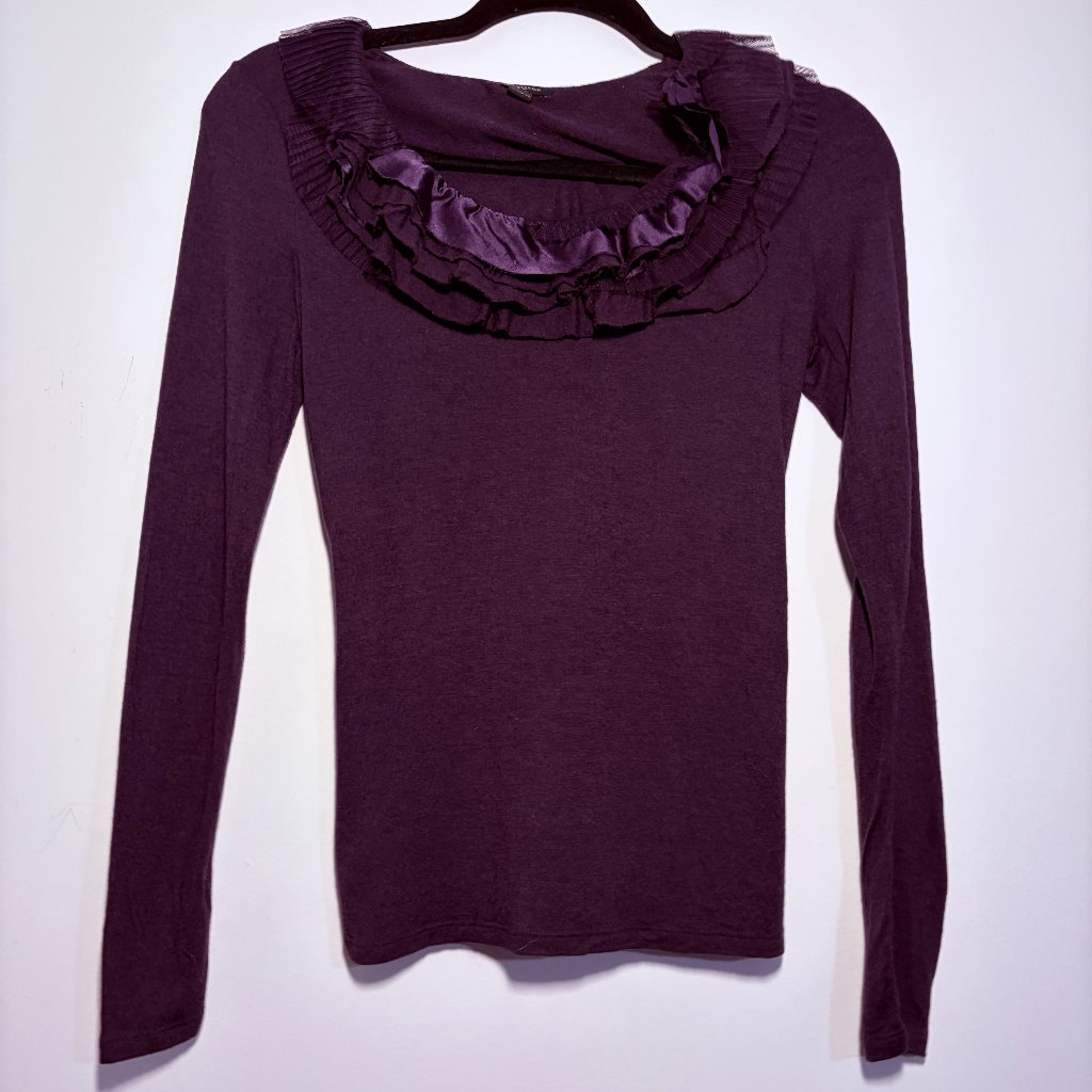 Ann Taylor Purple Long Sleeve Top With Ruffle Collar Xs